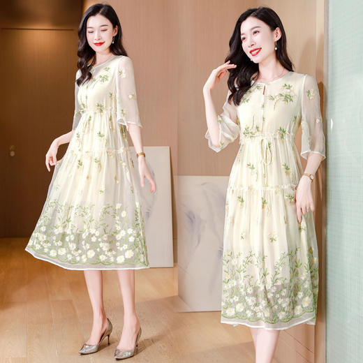 ASE-25003夏季优雅知性百搭气质时尚真丝连衣裙 商品图1