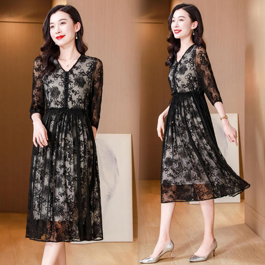 ASE-25001夏季印花气质知性百搭时尚真丝连衣裙 商品图1