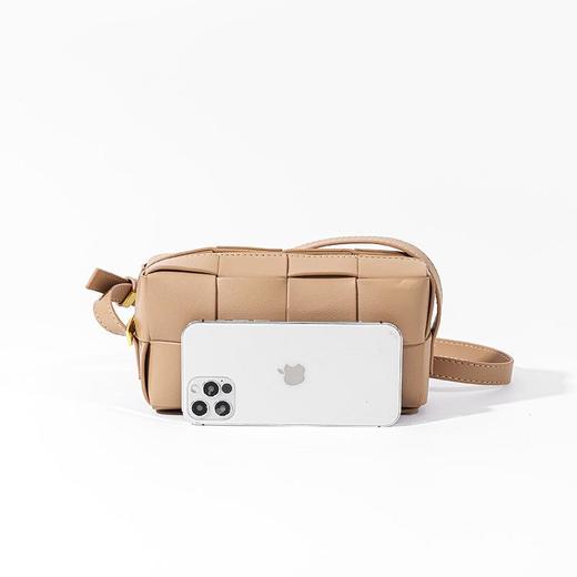 韩系百搭真皮女包格子编织小方包斜挎包2023新款高级感单肩编织包 商品图4