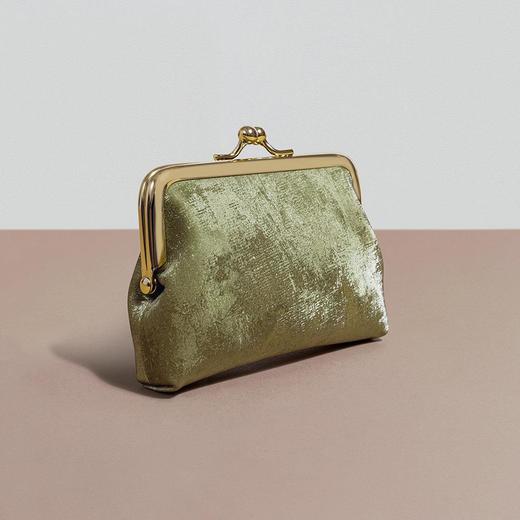 新中式绸缎牛皮夹子包国风高级感复古时尚零钱包迷你口金真皮包包 商品图0