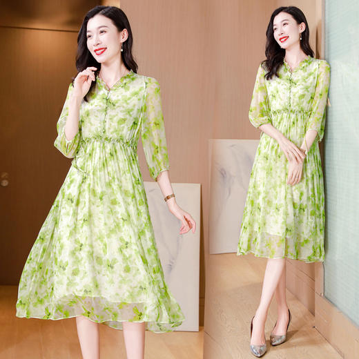 ASE-25010夏季印花气质百搭时尚真丝连衣裙 商品图2