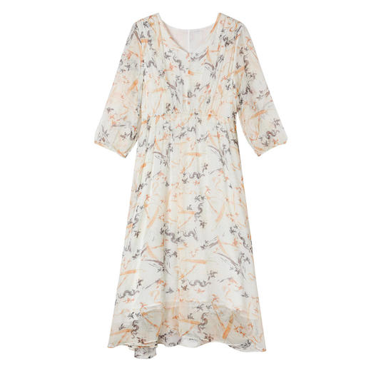 ASE-25012夏季印花V领气质知性百搭真丝连衣裙 商品图4