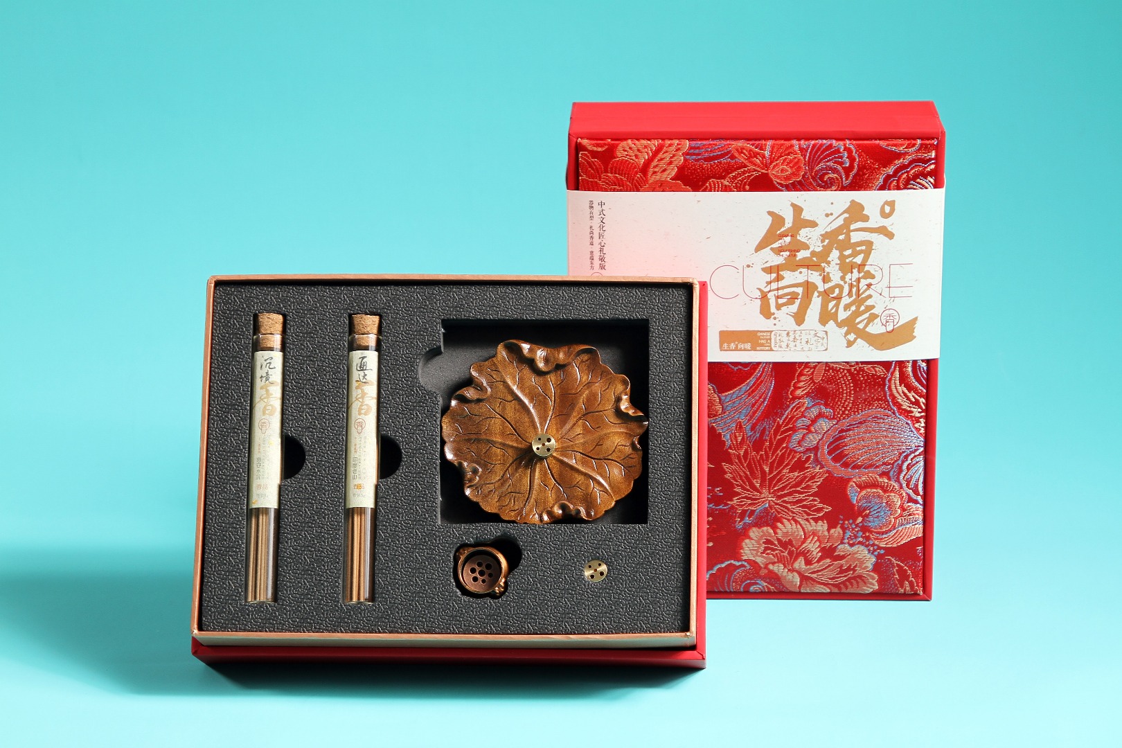 LP0080-1°金丝楠木荷叶香插礼盒