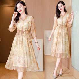 ASE-25013夏季气质时尚优雅知性真丝连衣裙