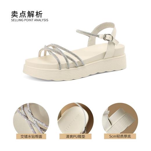 坡跟水钻时装凉鞋女2024夏季新款洋气轻便女鞋松糕底增高鞋配裙子 商品图1