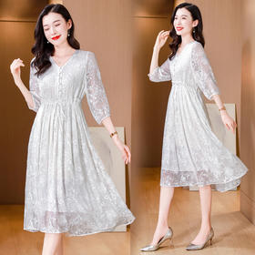 ASE-25001夏季印花气质知性百搭时尚真丝连衣裙