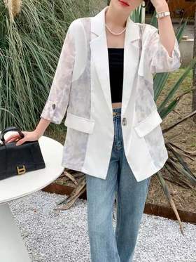 今日促【特卖】-8326新品春夏拼网纱薄外套上衣（微微脏）-喜出