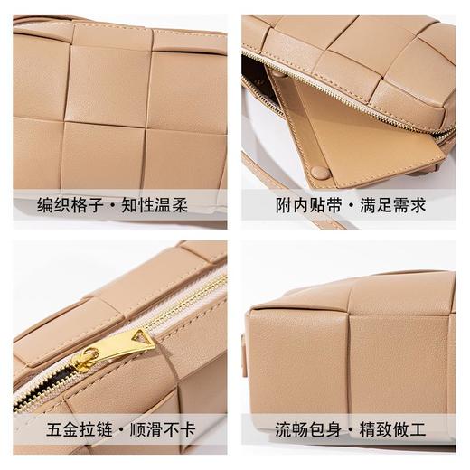 韩系百搭真皮女包格子编织小方包斜挎包2023新款高级感单肩编织包 商品图3