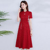 QYM-24KK59复古旗袍裙中长款婚宴礼服裙红色刺锈连衣裙 商品缩略图0