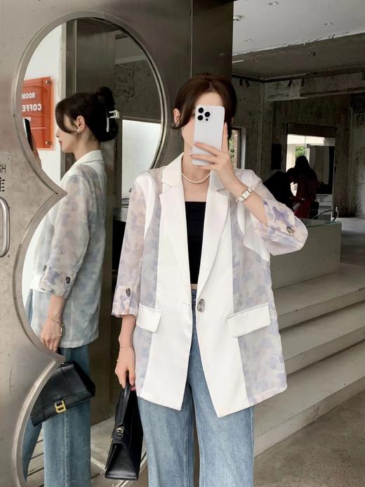 今日促【特卖】-8326新品春夏拼网纱薄外套上衣（微微脏）-喜出 商品图1