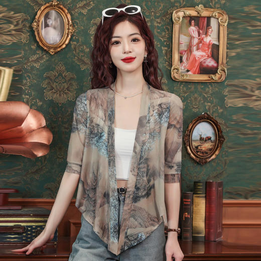 网纱印花开衫，披肩防晒衣KQL-E001M6993 商品图1