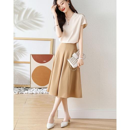 AHM-mnm9997夏季新款法式小香风V领纯色衬衫高腰半身裙小个子显瘦两件套 商品图1