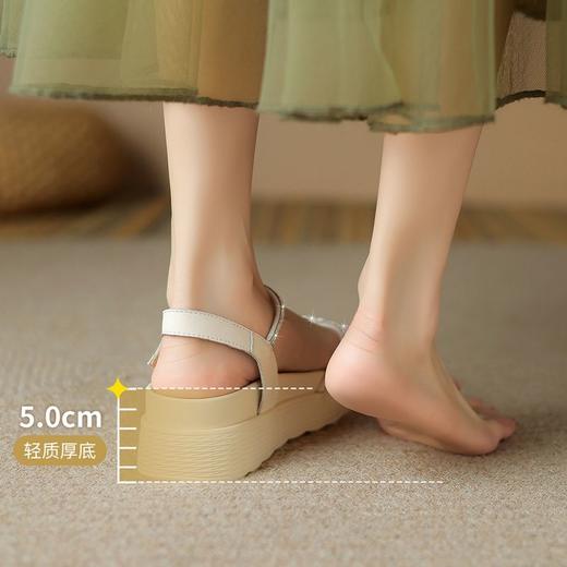 坡跟水钻时装凉鞋女2024夏季新款洋气轻便女鞋松糕底增高鞋配裙子 商品图2