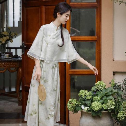 AHM-mnm8853夏季复古汉服套装新中式国风优雅宽松改良旗袍上衣半身裙两件套 商品图3