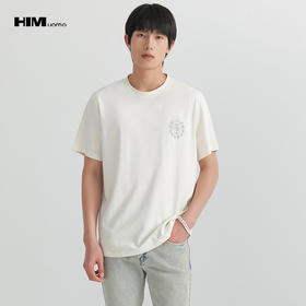 HIM漢崇  舒适修身纯色圆领T恤男潮流简约植绒印花短袖衫 2026夏季