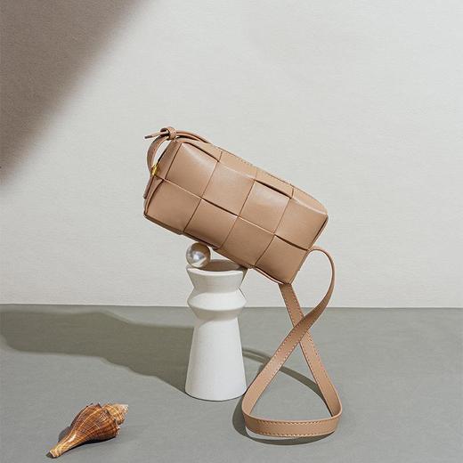 韩系百搭真皮女包格子编织小方包斜挎包2023新款高级感单肩编织包 商品图2