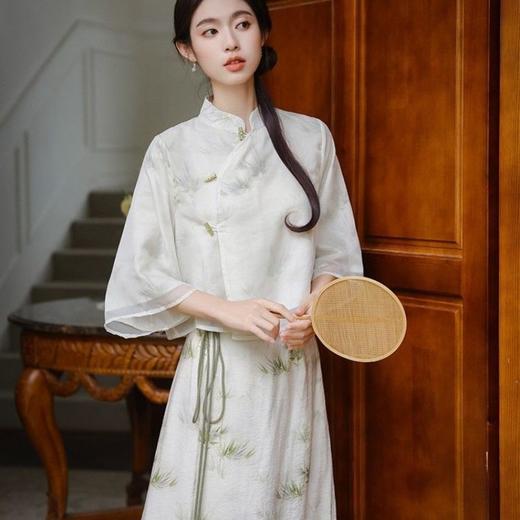 AHM-mnm8853夏季复古汉服套装新中式国风优雅宽松改良旗袍上衣半身裙两件套 商品图1