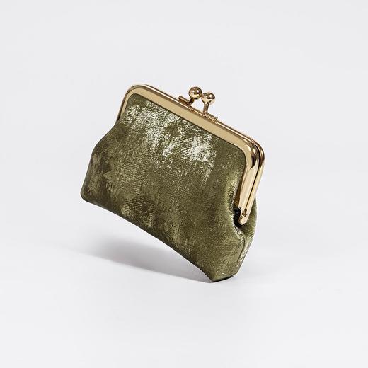 新中式绸缎牛皮夹子包国风高级感复古时尚零钱包迷你口金真皮包包 商品图4