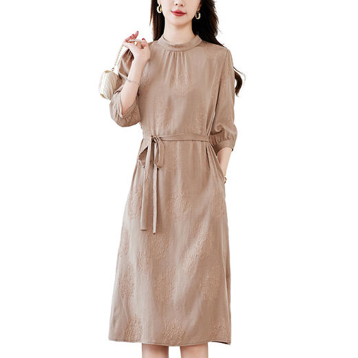 QS-82497030冠乐绉重磅真丝连衣裙夏季短袖圆领系带高端桑蚕丝 商品图4