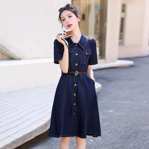HR WY99579气质时尚复古优雅简约A字牛仔连衣裙 商品图2