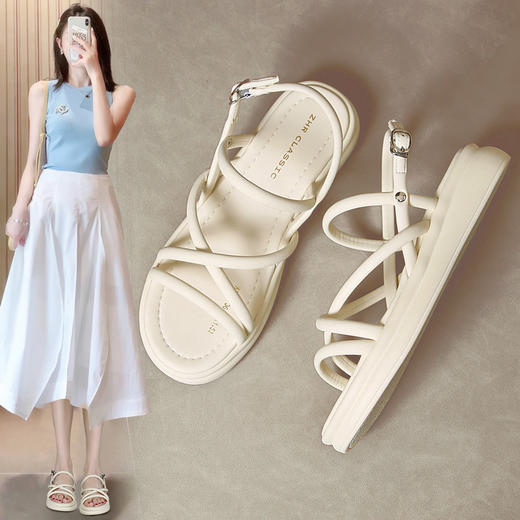 ZHR软底防滑仙女罗马凉鞋2024夏季新款休闲外穿沙滩平底鞋配裙子 商品图0