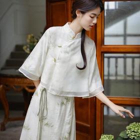 AHM-mnm8853夏季复古汉服套装新中式国风优雅宽松改良旗袍上衣半身裙两件套