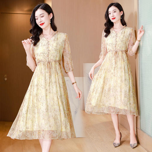 ASE-25015夏季V领气质优雅时尚真丝连衣裙 商品图3