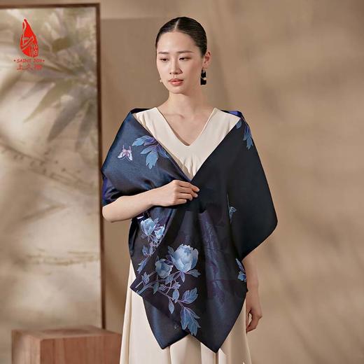 SAINTJOY/上久楷 宋锦双面长巾 富贵牡丹·深蓝色 SJ17122 商品图5
