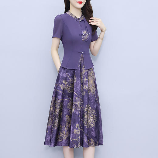 KQL-7536新中式拼接假两件连衣裙女2024夏季新款时尚洋气立领拼接中长裙潮 商品图1