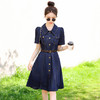 HR WY99579气质时尚复古优雅简约A字牛仔连衣裙 商品缩略图0