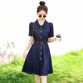 HR WY99579气质时尚复古优雅简约A字牛仔连衣裙