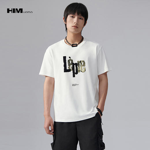 HIM漢崇 潮流创意植绒字母印花T恤简约休闲舒适短袖上衣 2026夏季 商品图0
