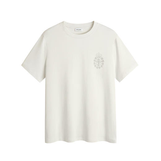 HIM漢崇  舒适修身纯色圆领T恤男潮流简约植绒印花短袖衫 2026夏季 商品图4