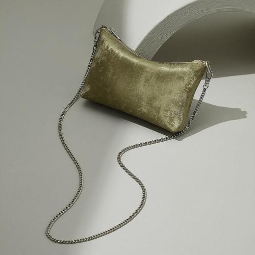 新中式绸缎牛皮链条包金属国风复古化妆包迷你高级感斜挎单肩小包 商品图0