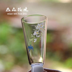 淼森花境 | 玉兰花透明高足杯手工贴花玻璃品鉴茶杯喝茶品茗杯