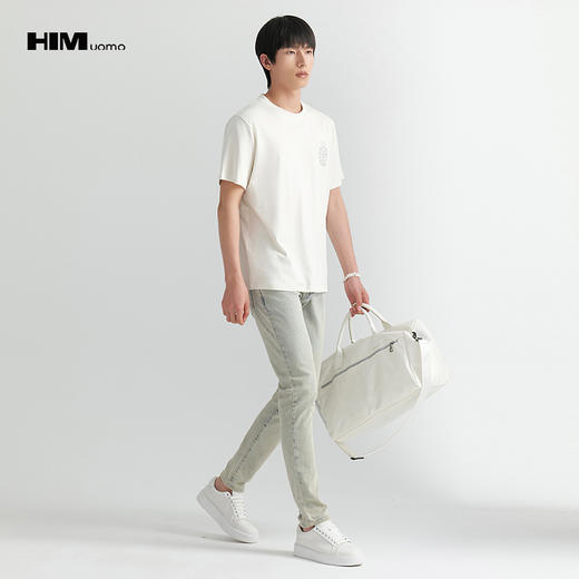 HIM漢崇  舒适修身纯色圆领T恤男潮流简约植绒印花短袖衫 2026夏季 商品图1