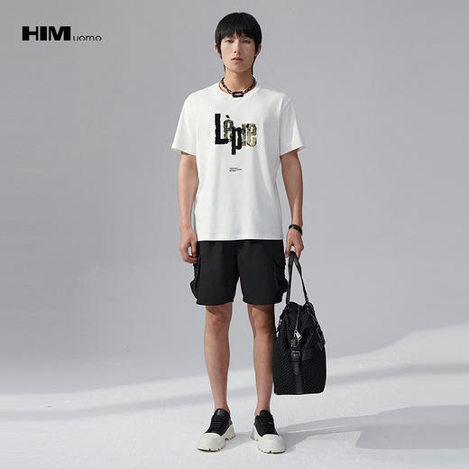 HIM漢崇 潮流创意植绒字母印花T恤简约休闲舒适短袖上衣 2026夏季 商品图1