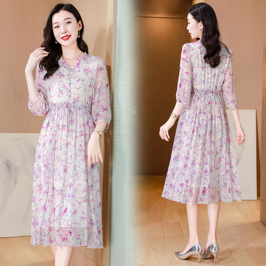 ASE-25013夏季气质时尚优雅知性真丝连衣裙 商品图3