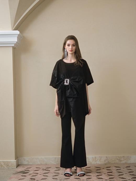 黑色立裁蝴蝶结钉钻长T恤上衣 商品图0