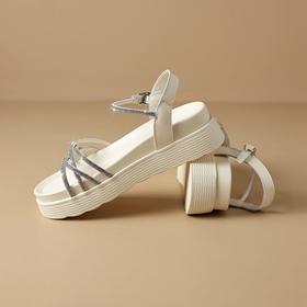 坡跟水钻时装凉鞋女2024夏季新款洋气轻便女鞋松糕底增高鞋配裙子