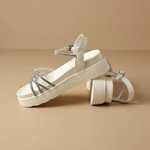 坡跟水钻时装凉鞋女2024夏季新款洋气轻便女鞋松糕底增高鞋配裙子 商品图0