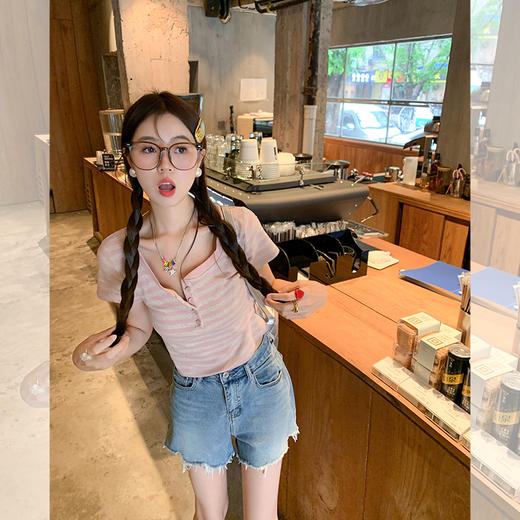 <曾小咸推荐>【美式甜心】粉色条纹短袖 商品图4