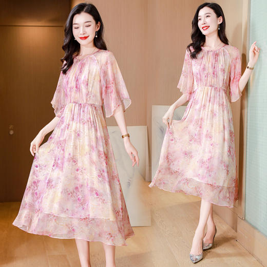 ASE-25011夏季印花气质时尚知性百搭真丝连衣裙 商品图2