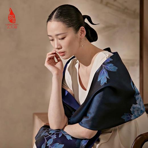 SAINTJOY/上久楷 宋锦双面长巾 富贵牡丹·深蓝色 SJ17122 商品图1