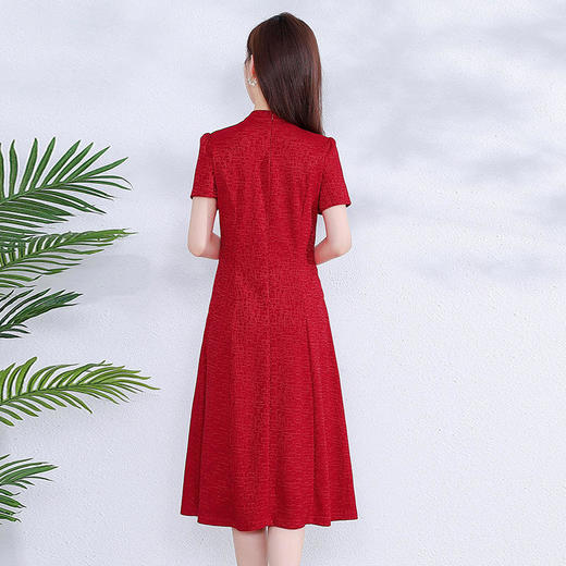 QYM-24KK59复古旗袍裙中长款婚宴礼服裙红色刺锈连衣裙 商品图2