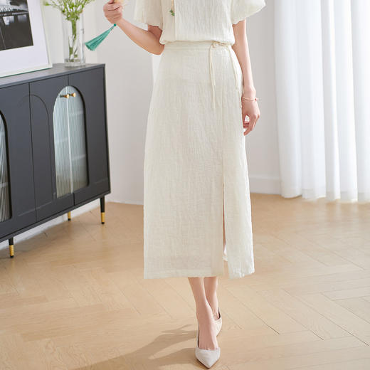 剩S/M/L/XL 米思阳2025夏季新款简约时尚半身裙国风盘扣设计感开叉A字裙1478 商品图2