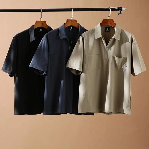 速干四面弹安格口袋半拉链翻领宽松短袖 商品图0