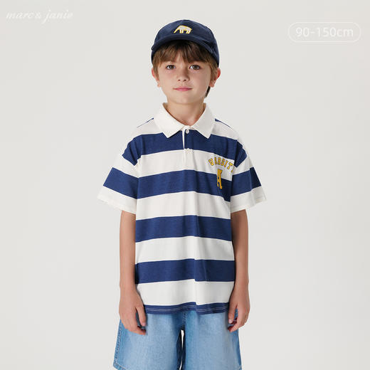 马克珍妮男童休闲学院条纹短袖polo衫儿童纯棉上衣夏装新款240399 商品图0