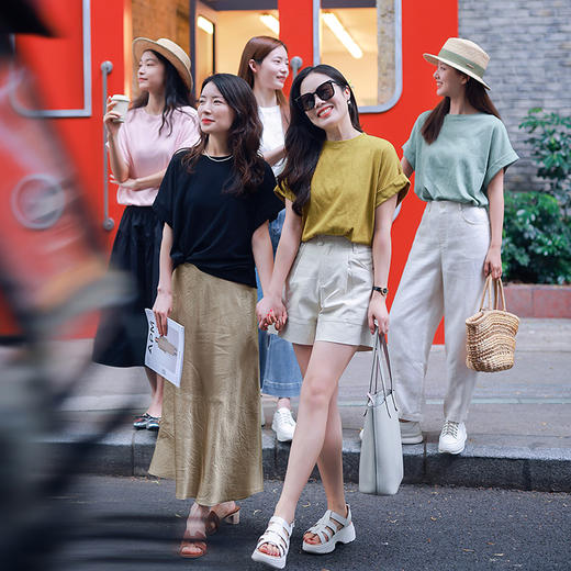 【福利清仓】多色！棉麻连肩袖透气短袖T恤 商品图4