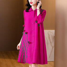 雀说 褶皱大码连衣裙春夏装翻领宽松大码胖MM显瘦单排扣开衫4ZF-8003